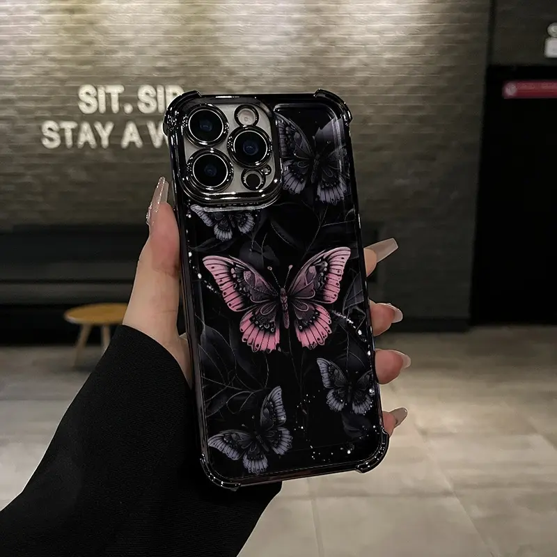 Butterfly Pattern Four-corner drop-proof TPU phone case for Phone17 16 15 14 Pro Max 13 12 11 XR XS Plus shockproof full camera protection durable slim silicone case mobile phone case