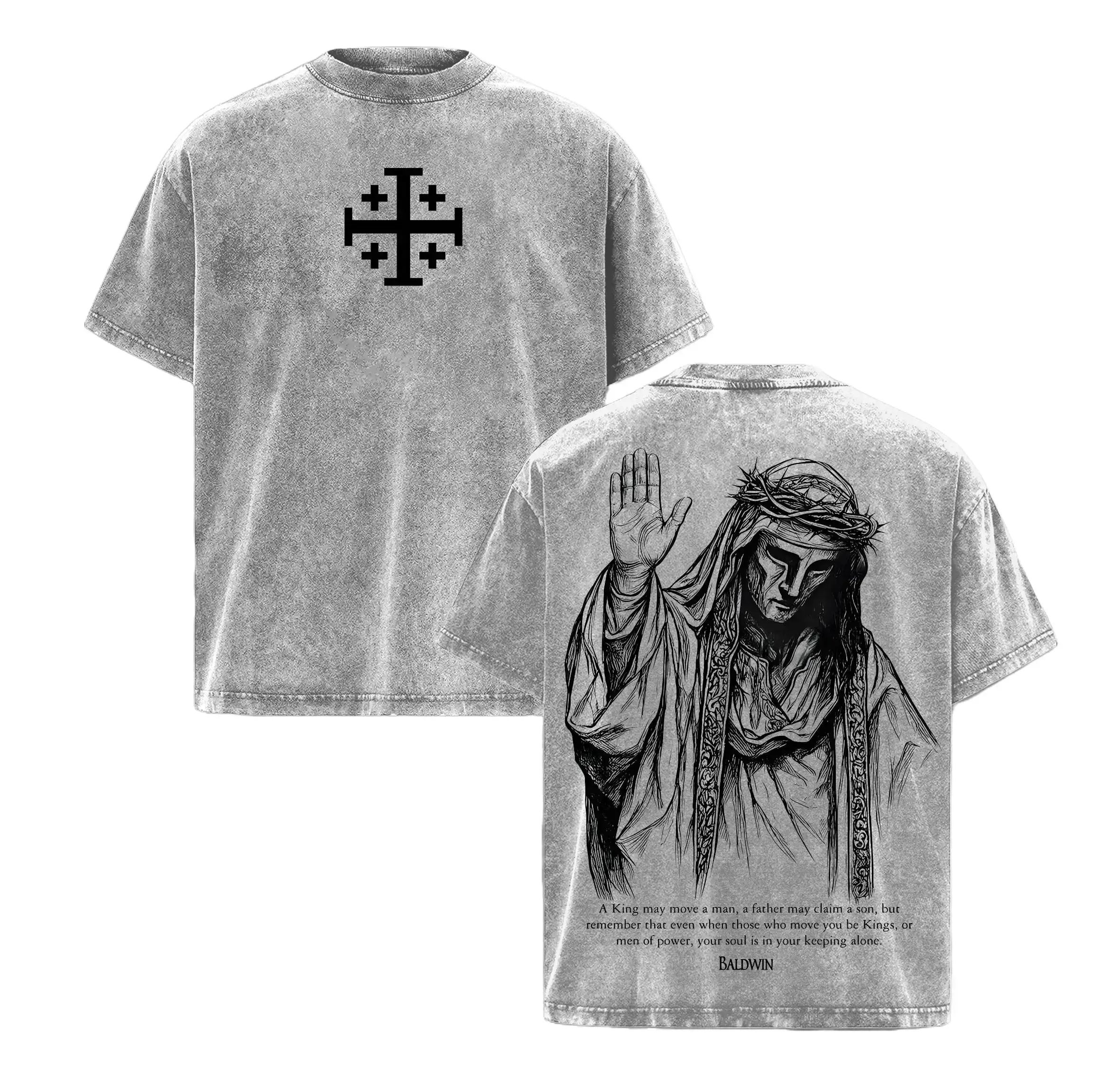 Men's Graphic T-shirt, Casual Oversized King Baldwin IV Crusader Shortsleeve Top in a Vintage Gothic Aesthetic, Tshirt, Baggy, Menswear
