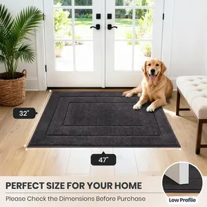 PURRUGS Dirt Trapping Door Mat 32" x 47", Non-Slip/Skid Machine Washable Entryway Rug, Dog Doormat, Super Absorbent Welcome Mat for Muddy Wet Shoes and Paws, Charcoal