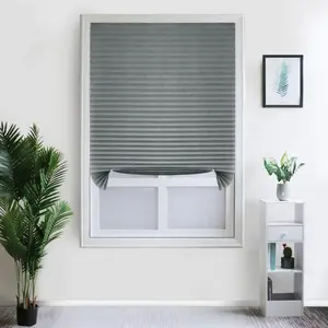 2 Pack Temporary Blackout Blinds for Window Self Adhesive Pleated Cordless No Drill Fabric Room Darkening Shades for Bathroom Kitchen Office Grey 60x150cm(WxL)