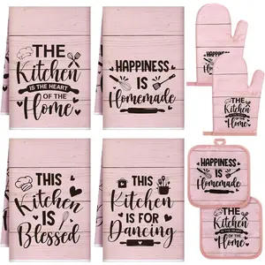 8 count  Kitchen Towels and Dishcloths Sets Oven Mitts and Pot Holders Sets Absorbent Kitchen Gloves Potholders Heat Resistant for Chef Baking Cooking