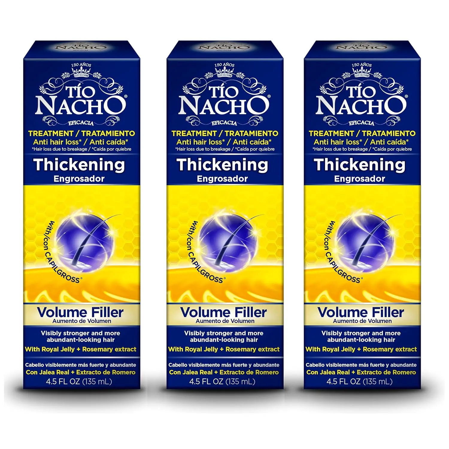 Tio Nacho Thickening Volume Filler Treatment with Royal Jelly, 3 Pack, Anti-Hair Loss, Strengthens & Increases Hair Diameter, Natural Extracts for Abundant-Looking Hair Haircare Nourishing, 4.5 Oz