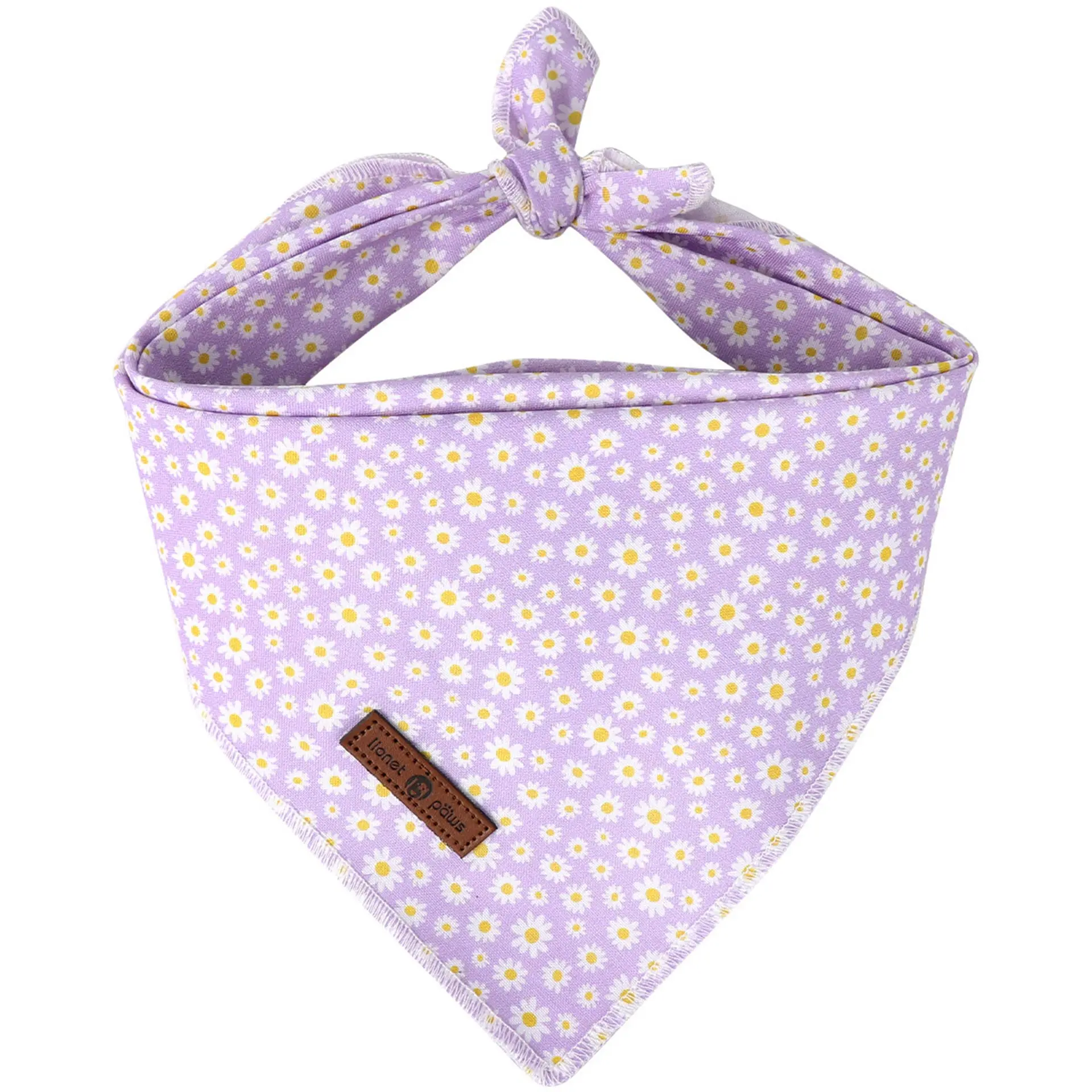 Lionet Paws Universal Purple Daisy Dog Bandana - Comfortable Washable Cotton Triangle Scarf with Bowtie, Machine Washable All-Seasons Multi-Size Pet Neck Accessory for Small/Large Dogs (Pack of 1)
