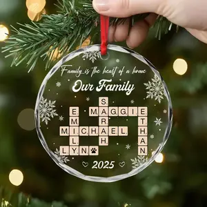 Personalized Scrabble Family Name Ornament, Family Crossword Christmas Glass Ornament, Custom Family Names Keepsake Gift, Family Gift