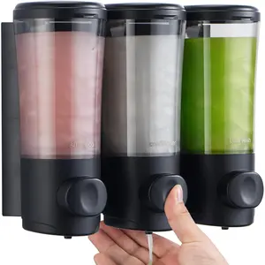 Shampoo and Conditioner Dispenser No Drill Shower Soap Dispenser Wall Mounted Shower Dispenser 3 Chamber with Upgrade Smooth Pump  Bathroom  Wash Soap Dispenser Set 450ml*3 Black