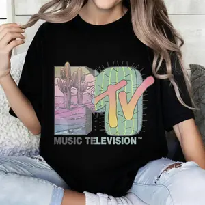 100 Percent Cotton Casual Boho Style T-Shirt Cactus Desert And Tv Logo Design Summer Wear Gift For Music Lovers And Trendy Fashion Fans