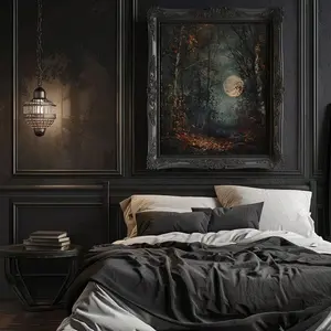 1pc Unframed Gothic Style Forest Moon Night Aesthetics Art Retro Poster Dark Academia Moody Vintage Painting Canvas Print Wall Picture Ideal Gift For Dorm,Apartment,Living Room,Bedroom,Home Decoration