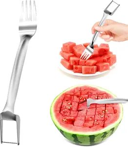 2-in-1 Stainless Steel Watermelon Cutter Fork, Portable Fruit Cutting Tool for Home Camping Party Use