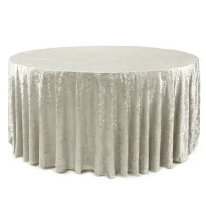 132 Inch Round Crushed Velvet Tablecloth Ivory 132 Inch Round Crushed Velvet Tablecloth Ivory