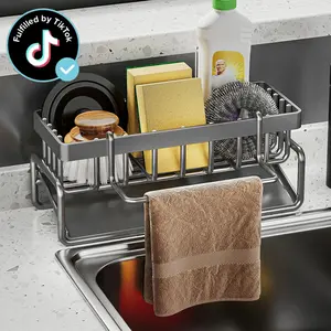 Kitchen Sink Caddy Organizer, Multifunctional Steel Dish Drainer & Drainage Rack, Hanging Waterproof Holder for Sponge, Dish Brush and Kitchen Accessories