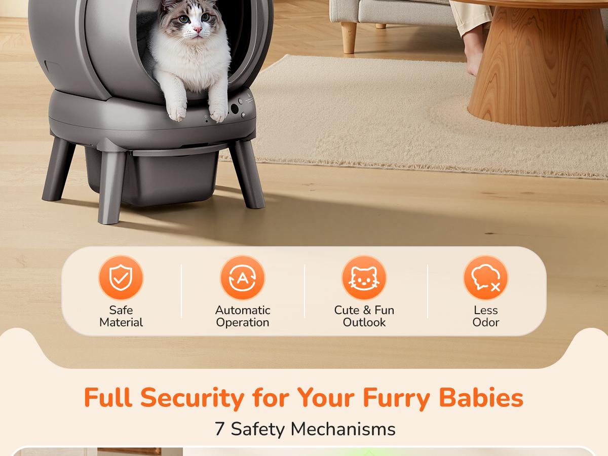 Furrykiddy Automatic Self Cleaning Litter Box, Cat Litter Box with APP Control, 65L Globe & Dual Safety Sensors, Robot Litter Box, 2 Roll Garbage Bags and Litter Mat, <35DB, for Multiple Cats