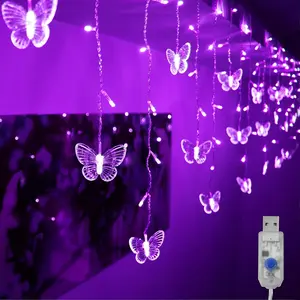 Lights, 4.9ft 48 LED USB Window Fairy Lights 10 Butterflies 8 Modes Twinkle String Lights for Room Bedroom Wall Ceiling Wedding Christmas (Purple)