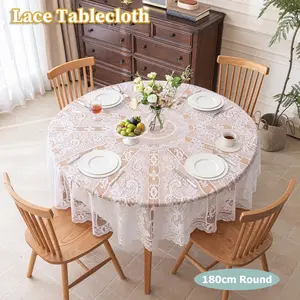 1 Pack Round White Lace Tablecloth | 180cm Diameter | Elegant Luxury Decorative Dust-Proof Non-Slip Table Cover for Home Dining Table Living Room Restaurant Kitchen Decor Use
