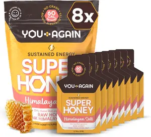 You Again Super Honey Energy Gel Packets 8 Pack Himalayan Salt  Clean Energy Snack for Running Cycling Workout Endurance  Gluten Free USA Made