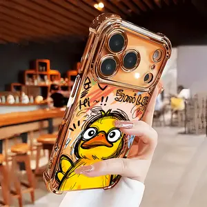 Smile Duck Case for iPhone 16e 15 17 Air 16 14 13 12 11 Pro Max Plus X XS Four-corner Thickened Shockproof Full Camera Protection Durable slim Silicone Cover