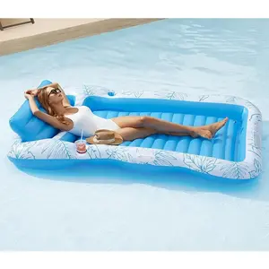 Inflatable Tanning Pool Lounge Float With Cup Holder,  Extra Large Pool Floats Adult with Pillow, Tub Raft Floatie, Sunbathing Bed Lounge Blow Up Ball Pit Party Gifts, inflatable Lounge Sofa Pool   ﻿