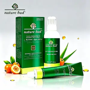 Nature Bud Organic Permanent Cream Hair Dye Kit,Covers Grey Hair, Skin-Friendly for Sensitive Scalp, 0 Ammonia, Natural Haircoloring,black hairdye,Salon At Home