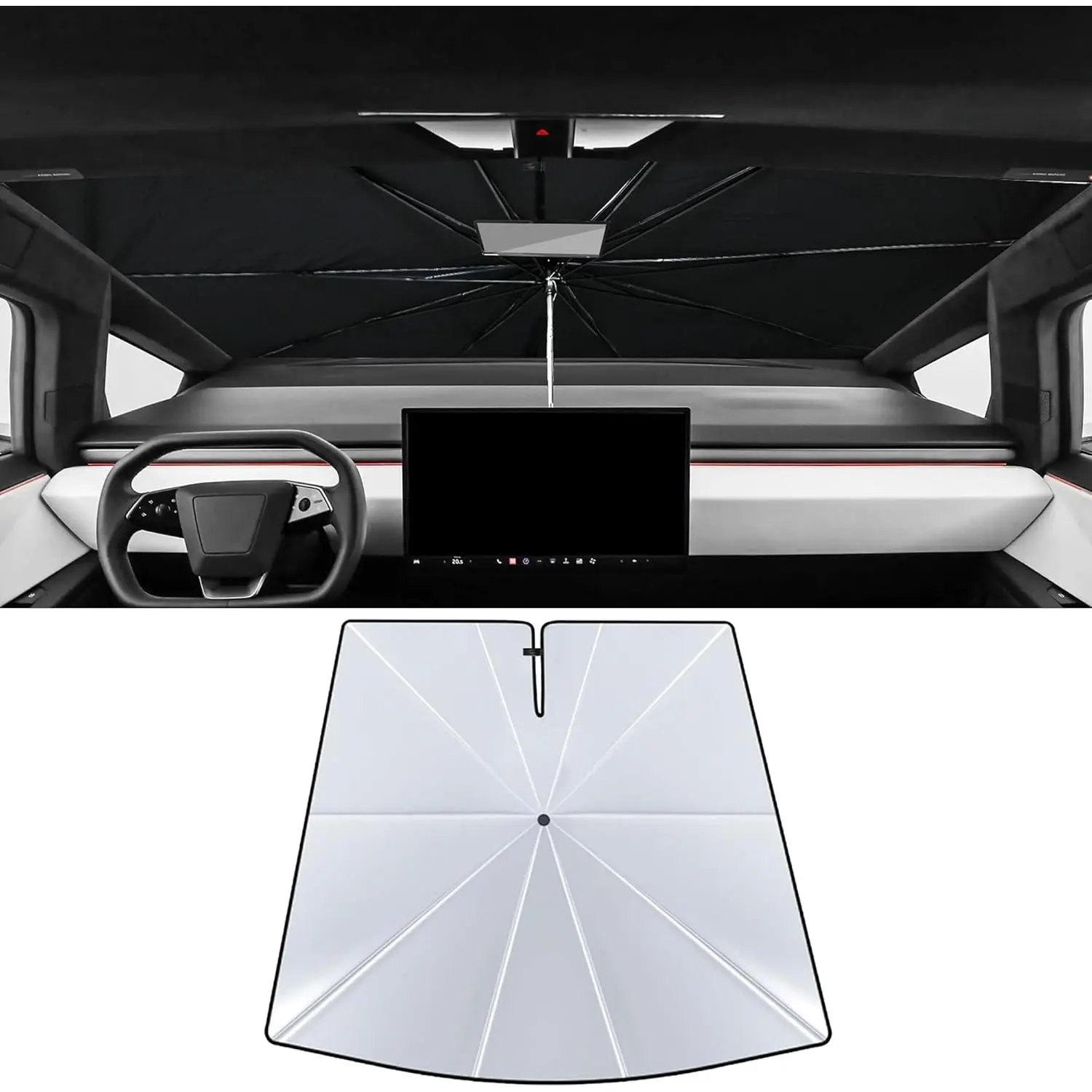 Front Windshield Sunshade Umbrella Compatible with 2023 2024 2025 Tesla Cybertruck Window Sun Shade Interior Sun Protection Accessories, for Tesla Cyber Truck Foldable Sun Shield Cover
