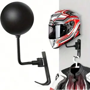 Motorcycle Helmet Rack, 180° Rotation Helmet Hanger with Hooks for Coats Caps, Wall Mounted Helmet Holder, Home Organizer for Motorcycle, Hangable, Garage Hooks
