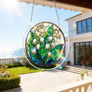 Lily Flower Painted Glass Sun Catcher Window Hanging, Acrylic Sun Catcher, Fresh Floral Wall Decor, Garden/balcony/home, Gift for Flower Lovers