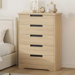 5 Drawer Wooden Chest of Drawers, Natural Oak Finish with Flush Handles, Streamlined Storage for Bedroom, Nursery, Living Room