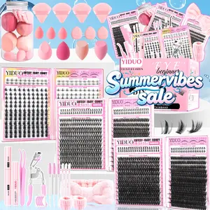YIDUO All-in-One Eyelash Cluster Kit, Eyelash Set, 40D/50D, Fairy/Manga Styles & Bottom Lashes, 5-16mm D-Curvature, Tools (Bond & Seal, Remover, Tweezers, Brush, Curler & Makeup Tools), DIY Lash Extensions at Home Eyelash Glue