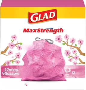 Glad MaxStrength Cherry Blossom 13 Gallon Tall Kitchen Trash Bags 90 Count with Drawstring & Leak Protection for Odor Control