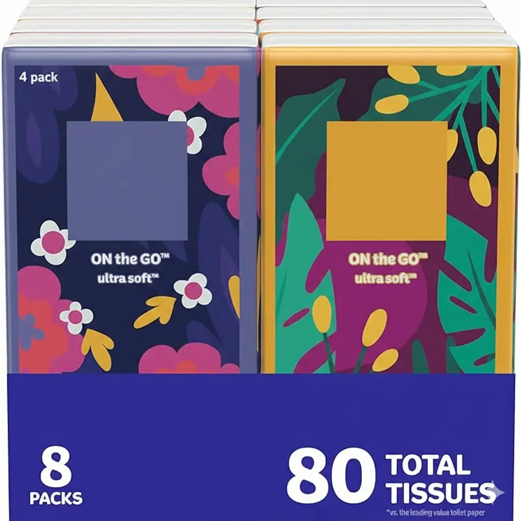 3-Ply Facial Tissues On-The-Go – 8 Packs, 10 Tissues Each (80 Total)