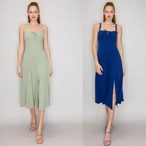 Smocked-back Front Tie Dress