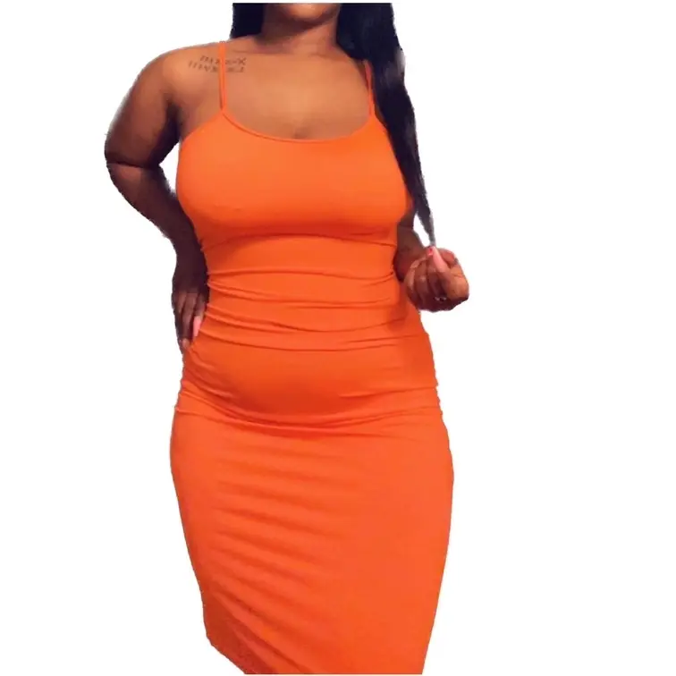 Plus Size Orange Midi dress stretchy dress bodycon dress fitting dress summer dress spring dress plus size women’s dress plus size women affordable fashion casual daily wear party dress Comfortable Polyester Elegant Womenswear Formal plus size dress