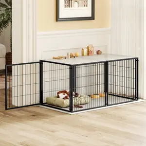 Large Dog Cage 48" Dog Kennel for Medium Dogs Puppy Dog Playpen with Top, Pet Cage, Indoor, Black.48"L x 26.3"W x 23.8"H.
