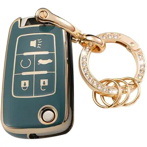 for Chevy Key Fob Cover Compatible with Chevrolet Equinox Camaro Cruze Malibu Impala Sonic Volt Spark Trax GMC Terrain Buick Lacrosse Encore TPU Car Key Case Shell with Metal Keychain Blue