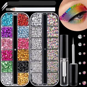 Flat Back Rhinestone Kits Colorful Rhinestones+Crystal Ab&Transparent White Face Gems Nail Gem with Quick Dry Makeup Glue+Picker Pencil+Tweezer for Bedazzling Face Makeup and Nail Art Guangzhoushi Zhouqi Maoyi Youxiangongsi
