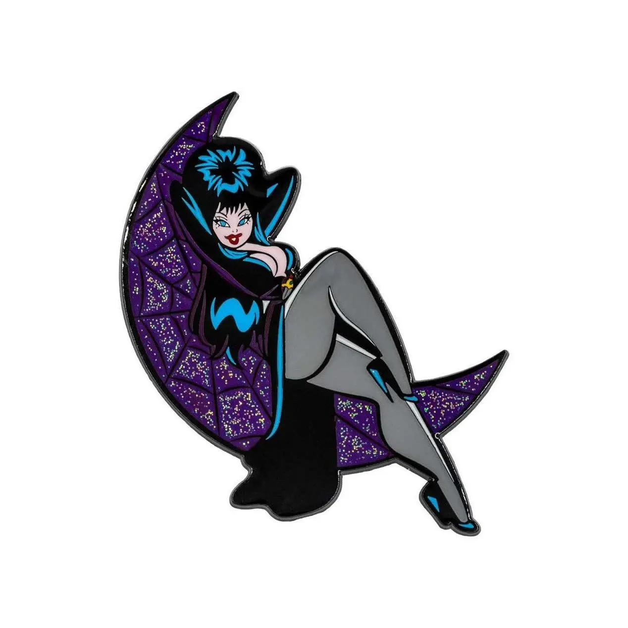 Elvira Crescent Moon Glitter Enamel Pin