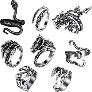 Vintage Dragon Snake Animal Open Ring Octopus Eagle Claw 8-Piece 24-Piece Set Ring Jewelry