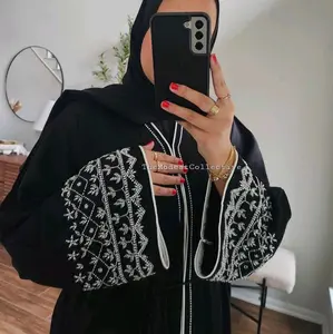 Women's Black Dubai Abaya Embellished Abaya Set (Abaya, hijab and belt) ramadan black abaya eid abaya abaya made in dubai