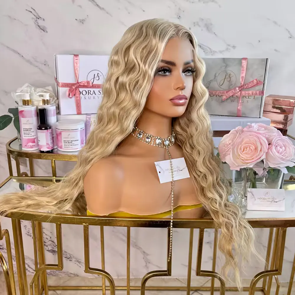 Women's Luxury Soft Waves Blonde Statement Synthetic Lace Front Wig, 13x4 Free Part, Glueless Ready to Wear Wig, Heat-Resistant Fiber, Natural-Looking Natural Hairline, No Lace Needed, for Party & Daily Wear, Natural-Looking Synthetic Lace Front Wigs