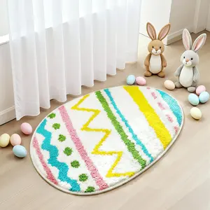 Rainbow striped egg rug, Egg motif, Easter egg-shaped floor mat,Fun Spring Home Decor,Soft plush absorbent foot pads,Cute bedroom mat,Suitable for decorating bedroom bedside areas, bathroom entrances, living rooms, Holiday themes, home decor, Easter gifts