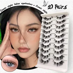 10 Pairs Reusable Cat Eye Anime False Eyelashes, Dense Wing Natural Look, Lightweight Fit, Ideal for Daily Wear, Costume Parties, Beginner Friendly
