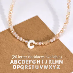 Beaded Initial Necklace for Women Personalized Shell Letter Pendant Necklace Summer Beach Choker for Women