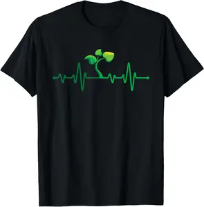 100% Cotton Plant Heartbeat - Botany Botanist Gardening Plant Lover T-Shirt