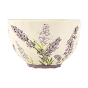 Golden Lion 4.5 Inch Ceramic Rice Bowl - Romantic Floral Design, Creamy White Glaze, 400ML
