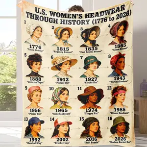 U.S. Women’s Headwear Through History 1776-2026 Print Flannel Throw Blanket,Ultra Soft Warm Plush Anti-Pilling Lightweight Fleece Lap Blanket for Sofa Bed Couch Camping Travel,Vintage History Themed Unique Birthday Holiday Gift for History Lovers Teachers