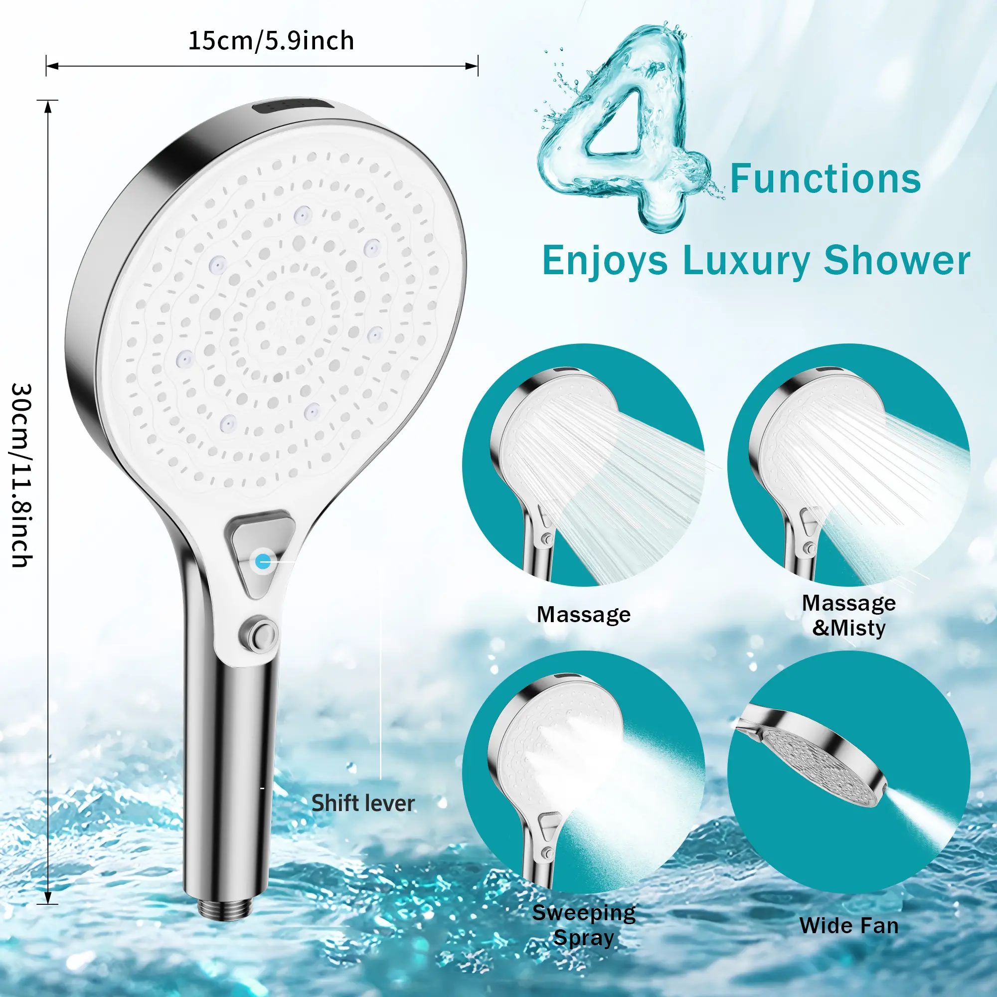 High-pressuremulti-mode handheid showerhead &Square-panlel showerhead,power wash,showerhead with ON/OFF switdh for pets bath 1.5m hose,shower bracket,Shower,bathroom supplies.
