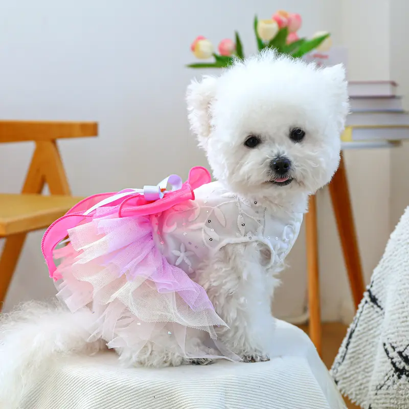 white christmas dresses Pink Rose Dog Harness Dress with Leash