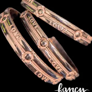Fancy Copper Bangle Bracelets with 'LOVE' Engraving - Handcrafted Boho Style Jewelry for Women