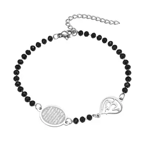 OIDEA Allah Beaded Bracelet for Women - Arabic Calligraphy Pendant Adjustable Double Stainless Steel Chain Islamic Muslim Faith Gift