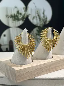 Vintage Gold Plated Sunburst Huggie Hoop Earrings, Dainty Luxury Textured Statement Earrings