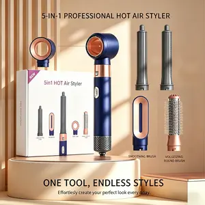 Negative Ion Five-In-One Hair Styler, Magic Hair Curler, Volumizing Hot Air Brush, Detachable Comb, Straighten, Dry, Curl Hair Tool