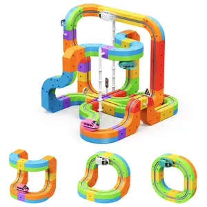 Auyoolin Electric Train Set Flexible Race Track Rail Toys, 3D Gravity-Defying Embedded Layouts Motorized Car, STEM Learning Building Toy Gift